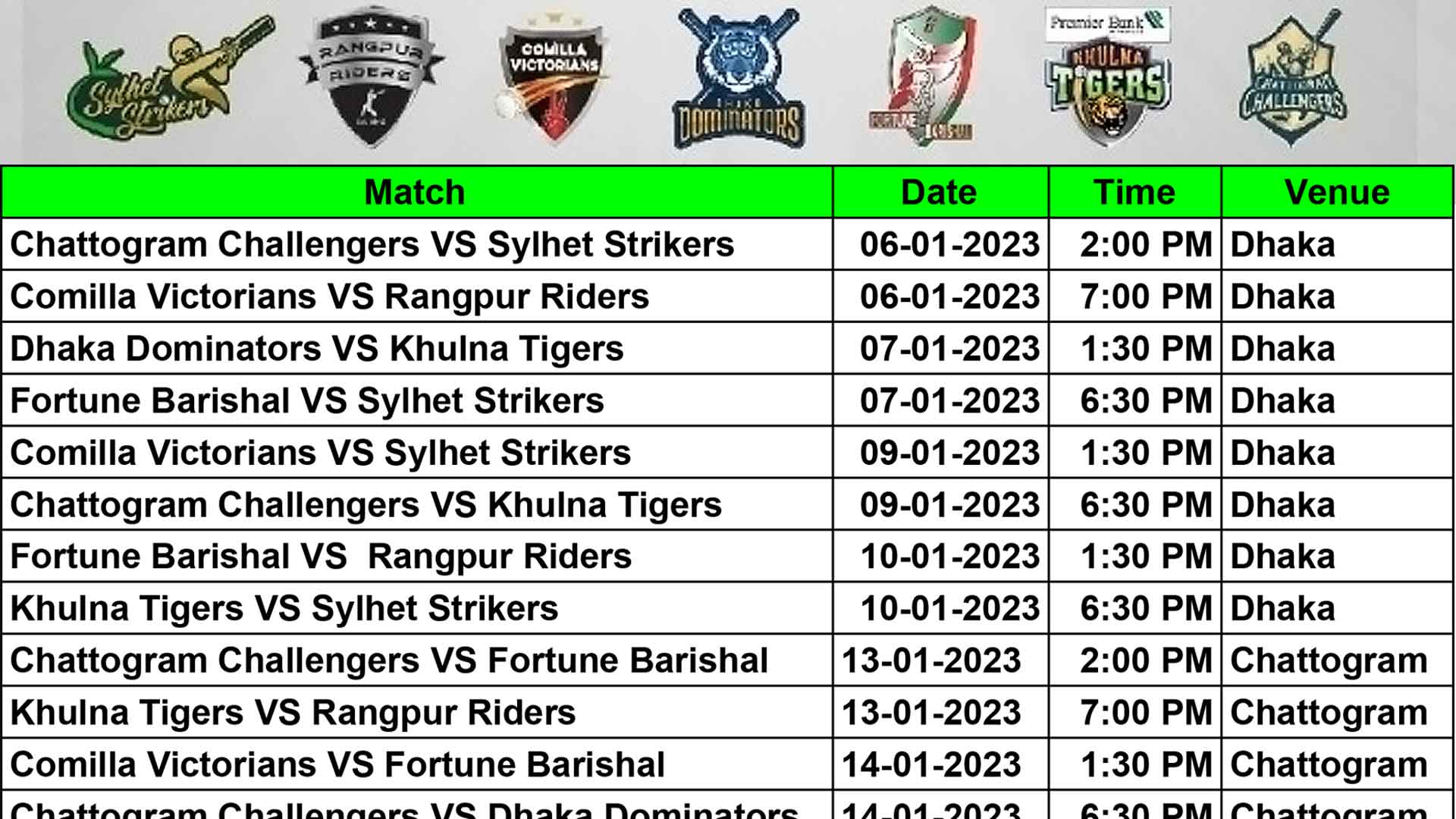 BPL 2023 Match schedule